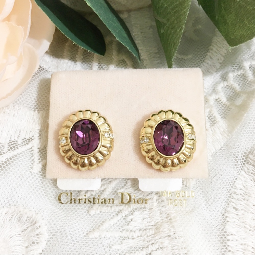 Dior Vintage Gold and Purple Crystal Earrings